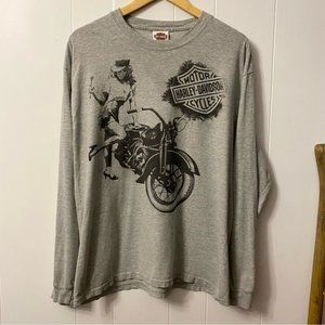 Y2K Vintage Harley Davidson Long Sleeve Shirt Grey Girl Biker Bike Babe Woman
